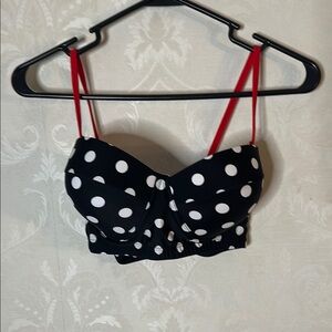 Black and White Polka Dot Top with Red Straps